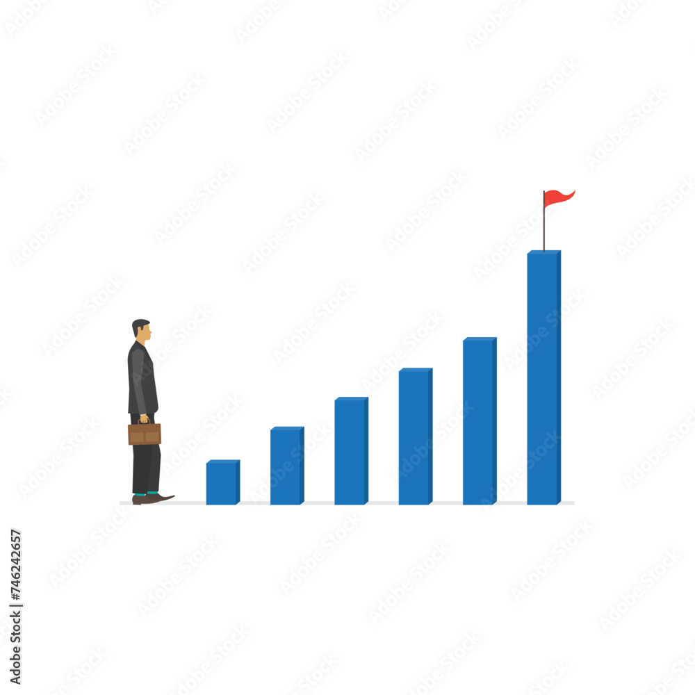 Business man holding bag in front growth graph and target white background Business man holding bag in front growth graph and target white background