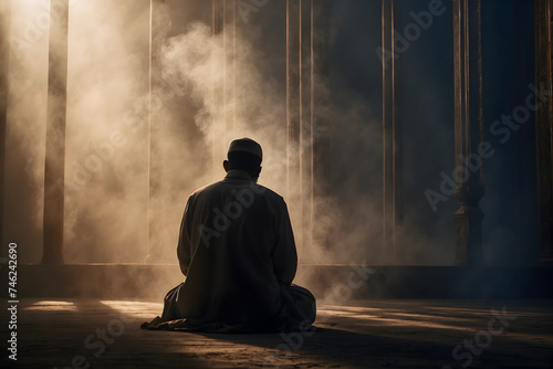 A silhouette of a muslim man praying salat