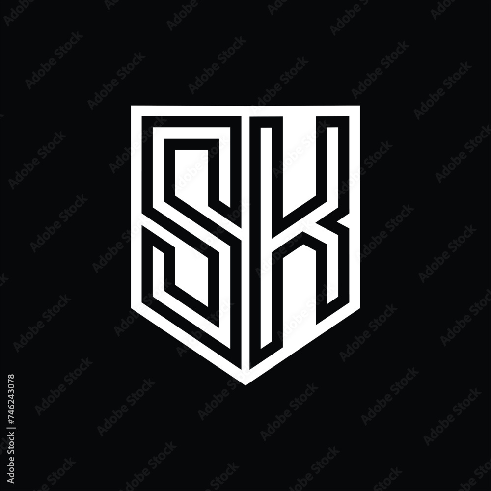 SK Letter Logo monogram shield geometric line inside shield design template SK Letter Logo monogram shield geometric line inside shield design template