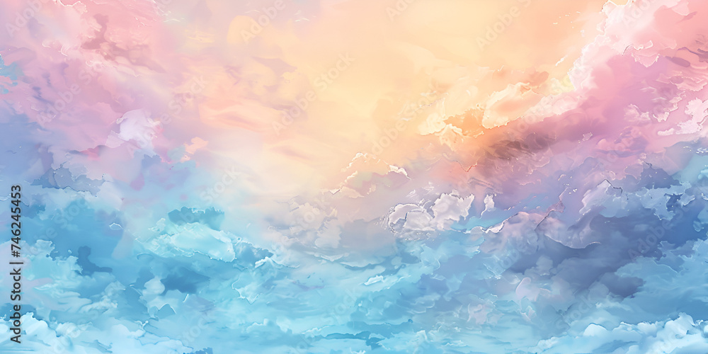 Silhouette, Abstract of sunset mood in the sky with cloudy background, Color sky summer background , Vivid Sky Painting Cloud Background and Whimsical Colors, Brushstroke Textures: High-Resolution Gra