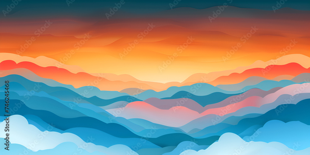 Silhouette ,sunset in the mountains , nature landscape sky background illustration clouds suns rise, horizon scenic, outdoors panoramic nature landscape sky background