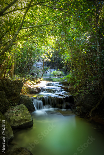 Fototapeta Naklejka Na Ścianę i Meble -  Deep forest waterfalls at Erawan water falls national park, in Thailand