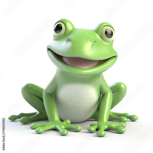 A cute 3D frog smiling on white background, Generative AI
