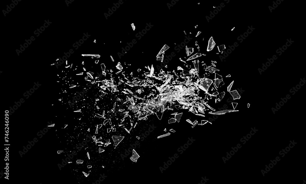 Broken glass on the black bachground. Isolated realistic cracked glass effectю 3d illustration - obrazy, fototapety, plakaty 