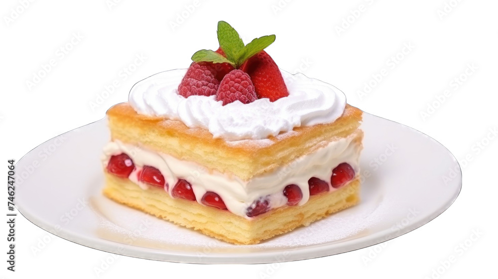 A slice of layered sponge fresh soft cake with whipped cream png A slice of layered sponge fresh soft cake with whipped cream png
