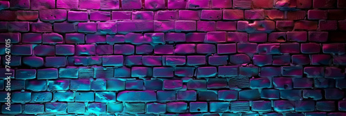  a purple and blue neon  brick wall with lights  banner brick wall texture design 