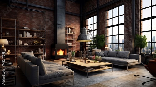 Living room interior in loft industrial style