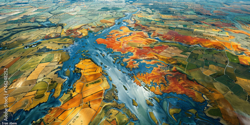 aerial view of colorful agricultural field,