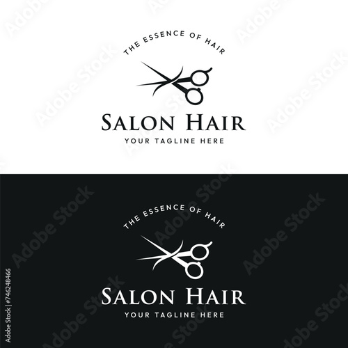 Beauty salon logo template design with hair waves and scissors concept.logo for business, salon, beauty.