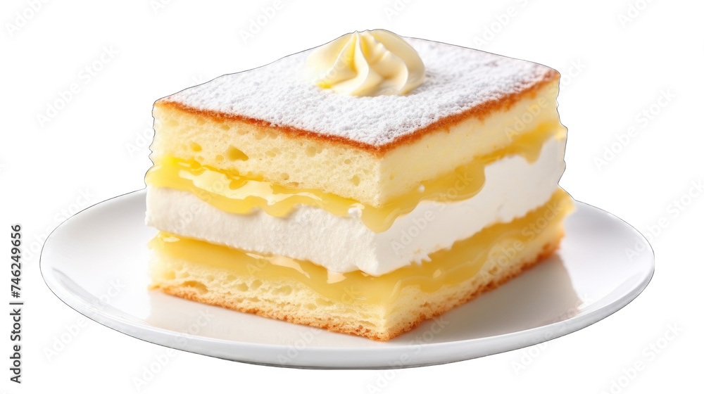 A slice of layered sponge fresh soft cake with whipped cream png