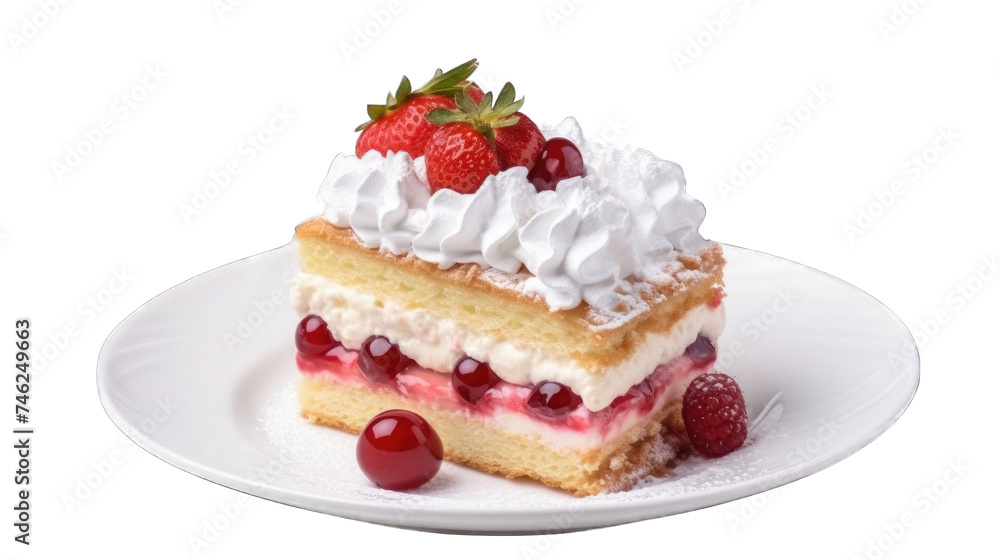 A slice of layered sponge fresh soft cake with whipped cream png A slice of layered sponge fresh soft cake with whipped cream png