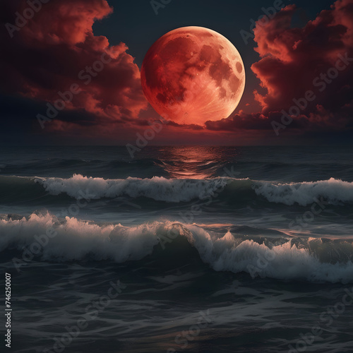 Red Sky Dramaticn Atural Skyround Moon photo