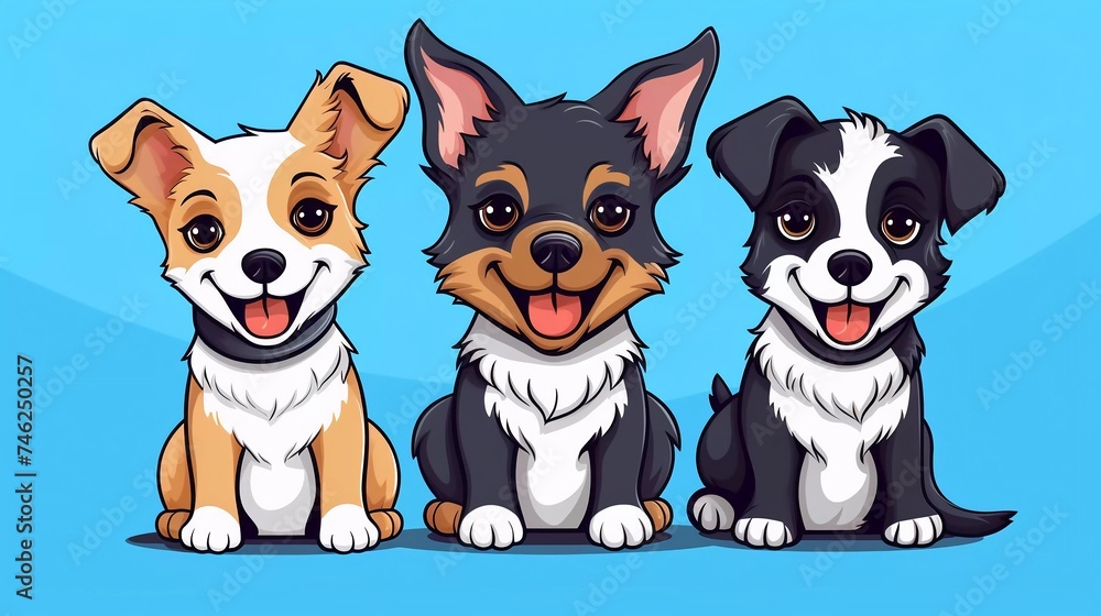 Set of three different cute dogs. Black and white colors. Colorful trendy Vector Illustration Set of three different cute dogs. Black and white colors. Colorful trendy Vector Illustration