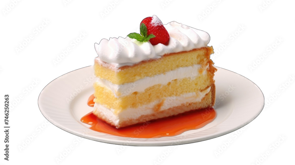 A slice of layered sponge fresh soft cake with whipped cream png A slice of layered sponge fresh soft cake with whipped cream png