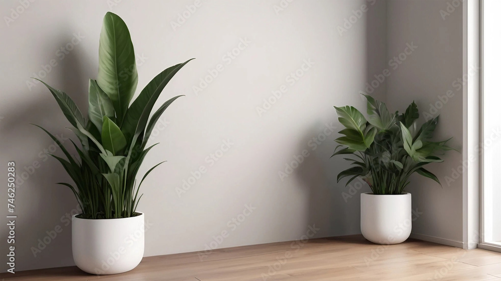mockup with plants on a floor. mockup with plants on a floor.