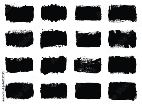 Brush paint Vector set, brush strokes templates. Grunge design elements for social media. Rectangle text boxes or speech bubbles. Dirty distress texture banners for social networks story and posts.