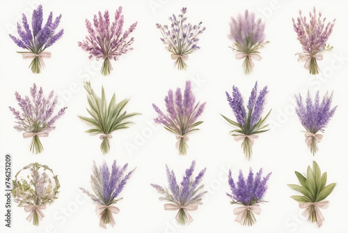 lavender flowers on white, set of purple flowers 71