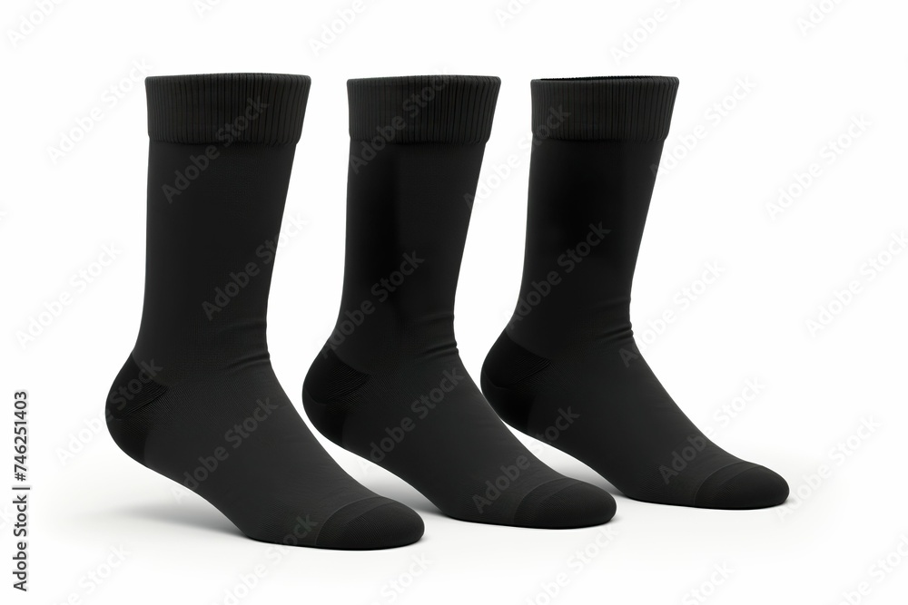 Set of black cotton socks on white background, socks mockup, socks promotion icon, set of men's socks Set of black cotton socks on white background, socks mockup, socks promotion icon, set of men's socks