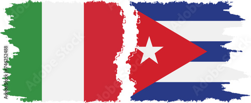 Cuba and Italy grunge flags connection vector