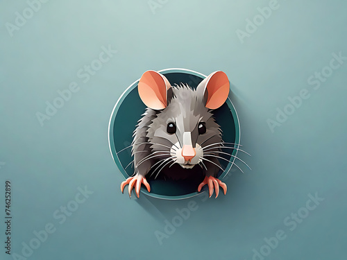flat logo of Cute mouse-eating cheese cartoon, vector style sleeping rat cute mascot
