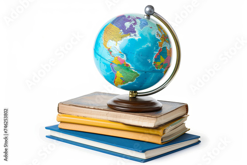 Globe and Textbooks for Geography Class Isolated on White Background