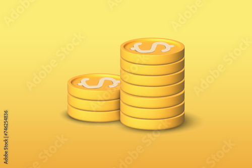 3d coin stack icon vector illustration design. Money concept on yellow background. 