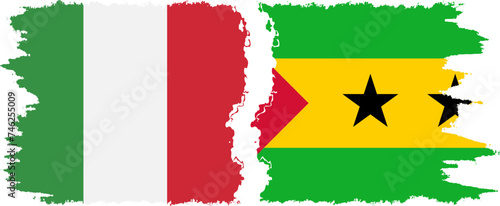 Sao Tome and Principe and Italy grunge flags connection vector