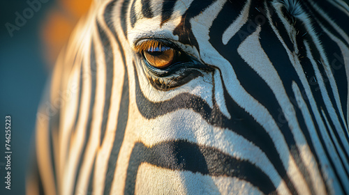 Zebra Close-up Face  Black lines Zebra Looking toward Camera  Generative AI