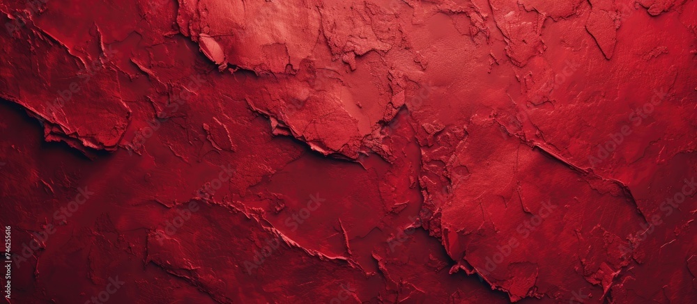 This close-up photograph showcases a vibrant red wall with peeling paint, creating a textured background perfect for bold design works. The worn paint adds character to the wall, capturing attention