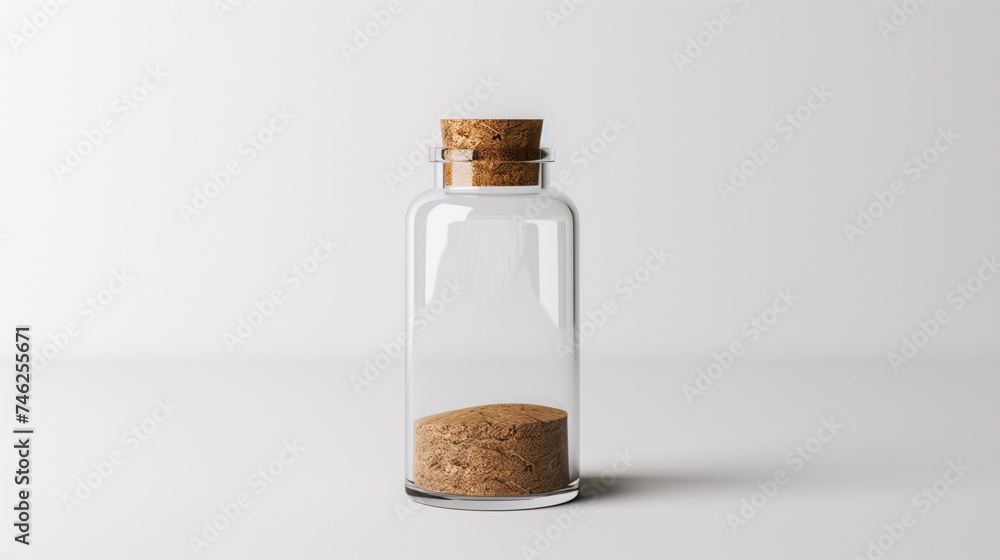 Clear glass vial with a cork stopper Clear glass vial with a cork stopper