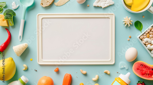 Baby foods background with white board in the middle