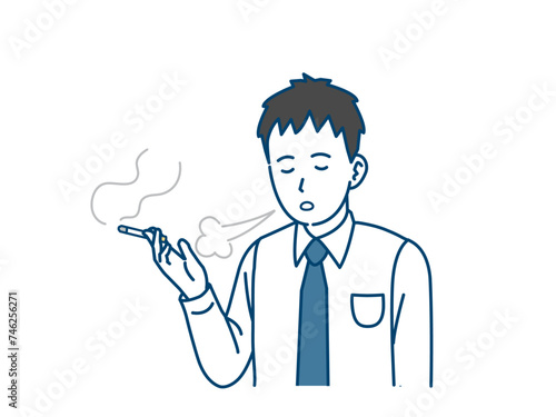タバコを吸う若い会社員の男性のイラスト