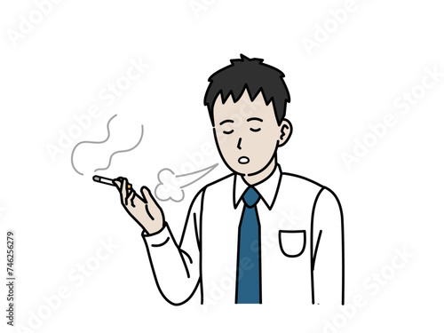 タバコを吸う若い会社員の男性のイラスト