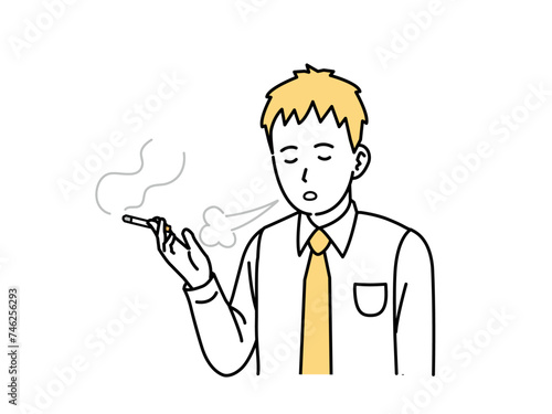 タバコを吸う若い会社員の男性のイラスト