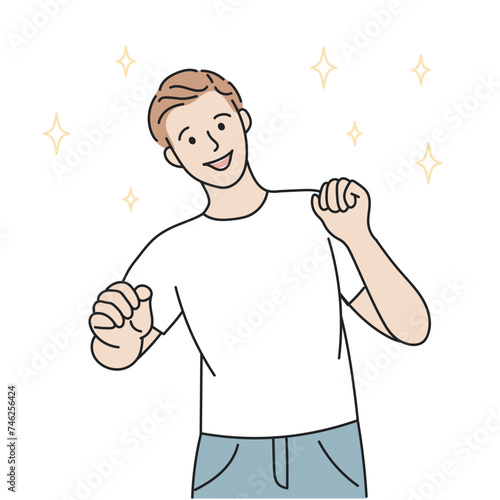 happy man rejoices and smiles. vector illustration in cartoon linear style