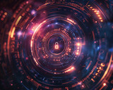 Intricate digital lock symbolizing unbreakable cybersecurity set in a quantum field