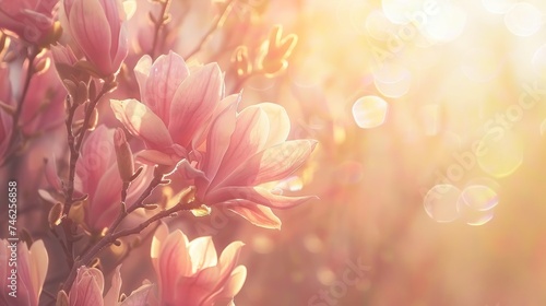 Delicate Pink Magnolia Blossoms Against a Serene Sky During Springtime © Olena Rudo