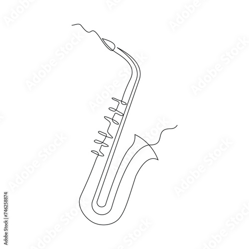 Continuous single line sketch drawing of trumpet saxophone music instrument classic royal jazz orchestra vector illustration