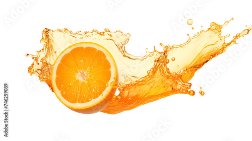 orange with orange juice splash isolated on white background