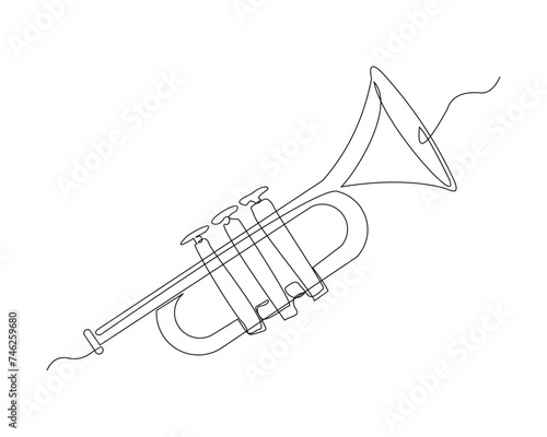 Continuous single line sketch drawing of trumpet saxophone music instrument classic royal jazz orchestra vector illustration photo