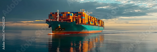 container cargo ship, import export commerce business trade logistics and international transportation by container cargo ship boat in the open sea, Freight shipping