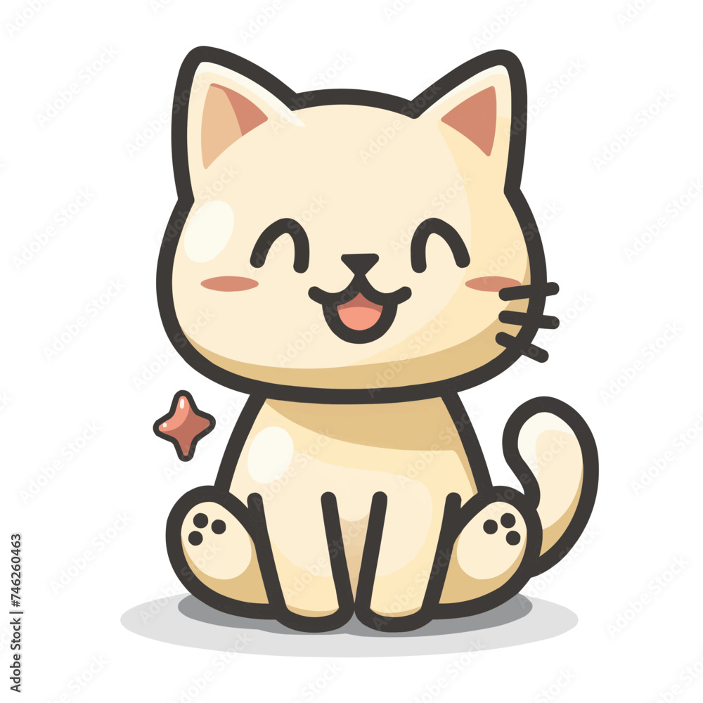 Smiling cat icon, color cat vector color illustration kitty cartoon design, bold outline