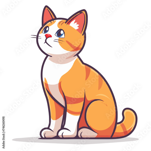 Sad cat icon, color cat vector color illustration kitty cartoon design, bold outline