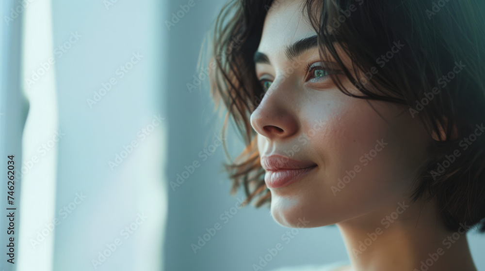 Portrait of a pensive young woman's gaze with copy space Portrait of a pensive young woman's gaze with copy space