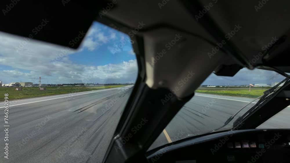 Pilot FPV ( POV ) taking off in a real time flight. Captain left side perspective. Sunny day with some clouds. 4K Pilot FPV ( POV ) taking off in a real time flight. Captain left side perspective. Sunny day with some clouds. 4K