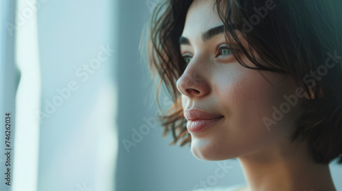 Portrait of a pensive young woman's gaze with copy space