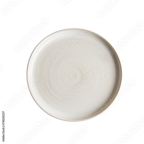 Minimalistic ceramic plate with speckled design isolated on a transparent background, perfect for dining and kitchenware themes