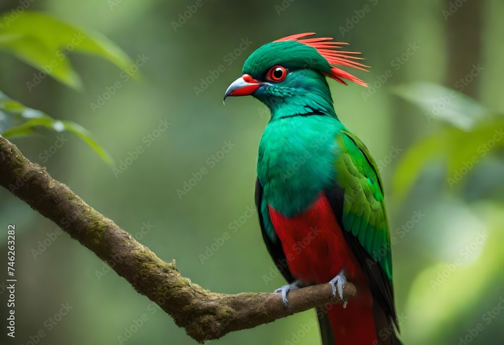 Resplendent Quetzal Pharomachrus Mocinno From Guatemala With Blurred Green Forest Foreground And Background Magnificent Sacred Green And Red Bird Detail Portrait Resplendent Quetzal Green Trogon