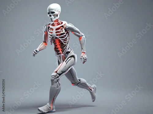 3d running medical man with skeleton knees highlighted