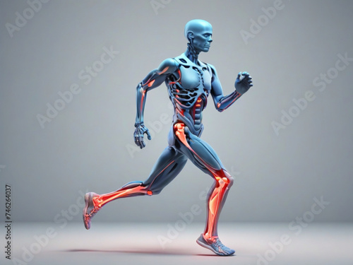 3d running medical man with skeleton knees highlighted